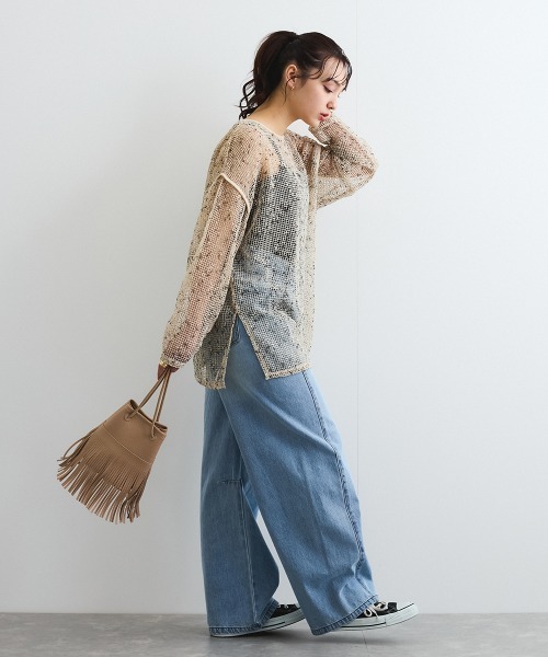 ENIM BY VICKY(エニムバイビッキー)の「カットメッシュニット≪手洗い可能≫(ニット/セーター・レディース・ブラック/オフホワイト・M)」の14枚目の写真