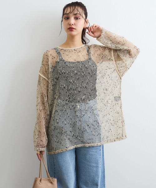 ENIM BY VICKY(エニムバイビッキー)の「カットメッシュニット≪手洗い可能≫(ニット/セーター・レディース・ブラック/オフホワイト・M)」の13枚目の写真