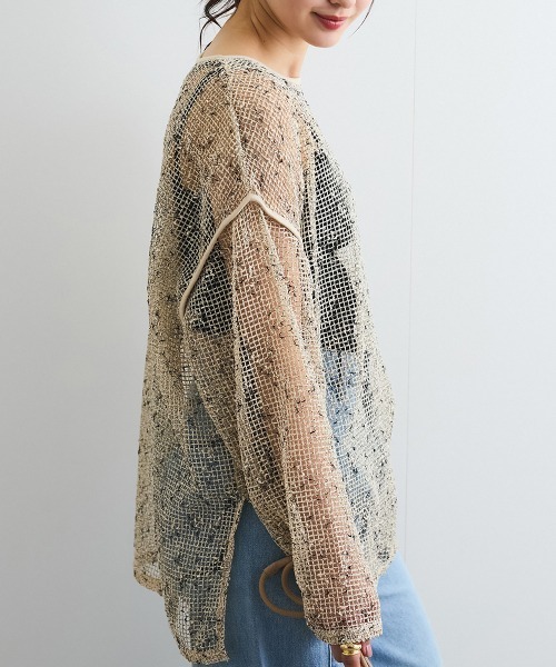 ENIM BY VICKY(エニムバイビッキー)の「カットメッシュニット≪手洗い可能≫(ニット/セーター・レディース・ブラック/オフホワイト・M)」の12枚目の写真