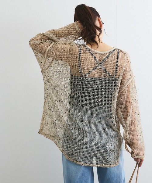 ENIM BY VICKY(エニムバイビッキー)の「カットメッシュニット≪手洗い可能≫(ニット/セーター・レディース・ブラック/オフホワイト・M)」の10枚目の写真