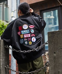 美品 ジャックローズ スタジャン 本革袖 ウール L ブラック 刺繍 ジャケット The Rolling Stones×JACKROSE VINTAGE 袖レザースタジャン（スタジャン