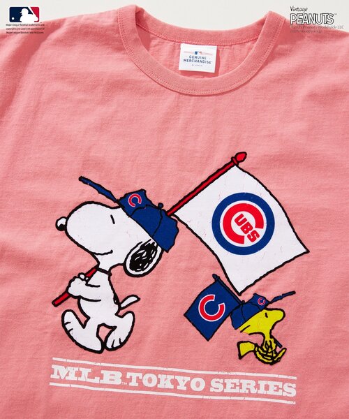 Vintage PEANUTS(ビンテージピーナッツ)の「PEANUTS 別注 MLB開幕戦 ベースボール プリントTシャツ(Tシャツ/カットソー・メンズ・ブラックミックス/ネイビー/ブルー系その他/ライトグレー/ホワイト/ピンク・MEDIUM/LARGE)」の6枚目の写真