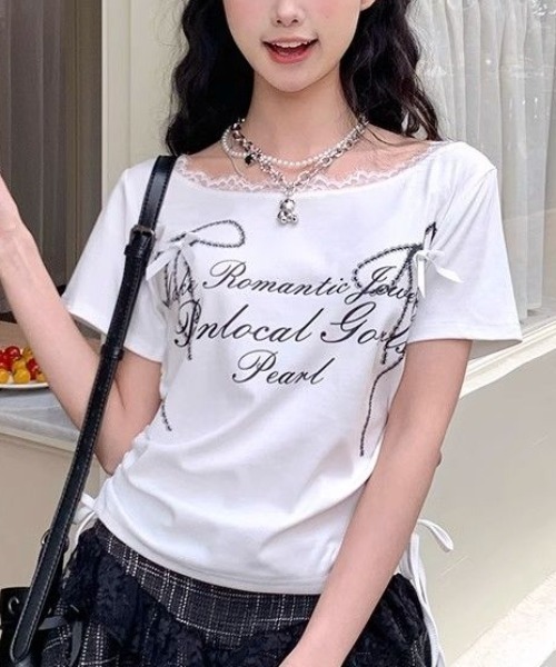 GEMEDA(ジェメダ)の「リボンプリントシャーリングトップス(Tシャツ/カットソー・レディース・ブラック/グレー/ホワイト・M)」の13枚目の写真