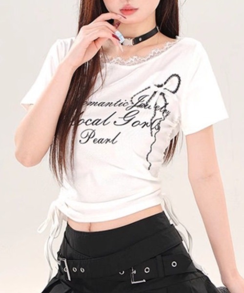 GEMEDA(ジェメダ)の「リボンプリントシャーリングトップス(Tシャツ/カットソー・レディース・ブラック/グレー/ホワイト・M)」の19枚目の写真