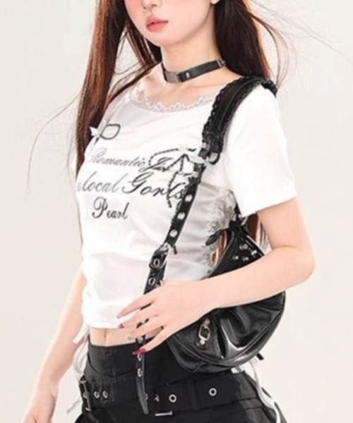 GEMEDA(ジェメダ)の「リボンプリントシャーリングトップス(Tシャツ/カットソー・レディース・ブラック/グレー/ホワイト・M)」の18枚目の写真