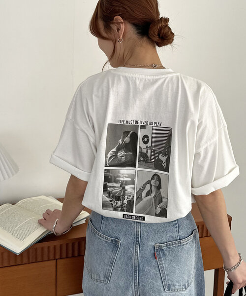 DISCOAT(ディスコート)の「【WEB限定】モノクロフォトバックプリントTシャツ(Tシャツ/カットソー・レディース・チャコールグレー/アイボリー/ホワイト・MEDIUM)」の5枚目の写真