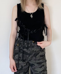 lilful | レースアップ ランダムリボンデザイン ショート丈タンクトップ(タンクトップ)