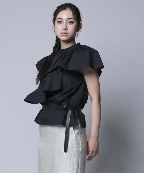 RAW FUDGE（ローファッジ）の「アシメケープフリルブラウス（シャツ/ブラウス・レディース・オフホワイト/サックスブルー/ブラック/ベージュ・M）」の8枚目の写真