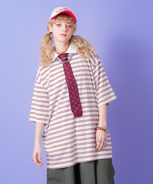 a.p.o.v.(エーピーオービー)の「a.p.o.v. マルチボーダーオーバーサイズラガーシャツ(ポロシャツ・メンズ・アイボリー/グレー/ネイビー・ONESIZE)」の3枚目の写真