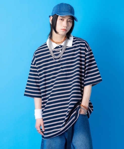 a.p.o.v.(エーピーオービー)の「a.p.o.v. マルチボーダーオーバーサイズラガーシャツ(ポロシャツ・メンズ・アイボリー/グレー/ネイビー・ONESIZE)」の11枚目の写真