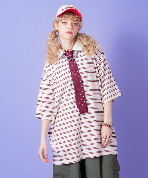 a.p.o.v.(エーピーオービー)の「a.p.o.v. マルチボーダーオーバーサイズラガーシャツ(ポロシャツ・メンズ・アイボリー/グレー/ネイビー・ONESIZE)」の5枚目の写真
