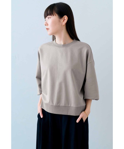 IEDIT(イディット)の「IEDIT ゆるっと着映えてトレンド見え ミニ裏毛ラインストーントップス(Tシャツ/カットソー・レディース・ネイビー/グレー・L/M/3L/LL/S)」の5枚目の写真