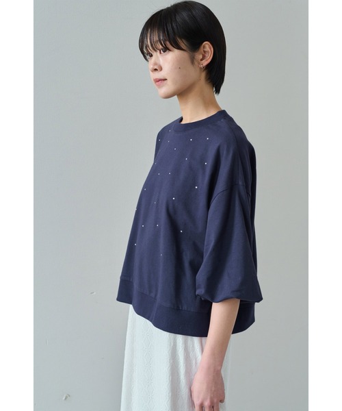 IEDIT(イディット)の「IEDIT ゆるっと着映えてトレンド見え ミニ裏毛ラインストーントップス(Tシャツ/カットソー・レディース・ネイビー/グレー・L/M/3L/LL/S)」の9枚目の写真