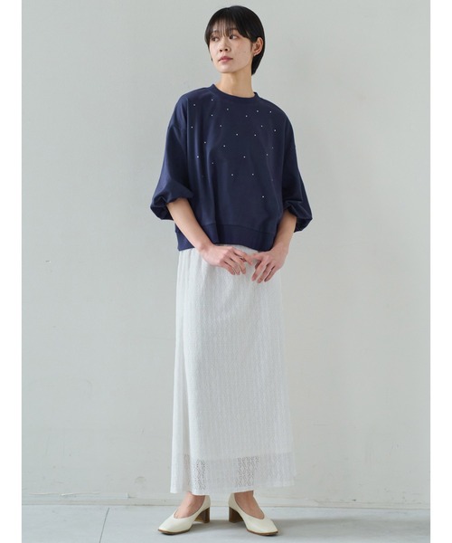 IEDIT(イディット)の「IEDIT ゆるっと着映えてトレンド見え ミニ裏毛ラインストーントップス(Tシャツ/カットソー・レディース・ネイビー/グレー・L/M/3L/LL/S)」の14枚目の写真
