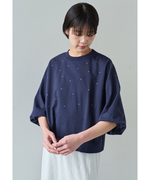IEDIT(イディット)の「IEDIT ゆるっと着映えてトレンド見え ミニ裏毛ラインストーントップス(Tシャツ/カットソー・レディース・ネイビー/グレー・L/M/3L/LL/S)」の8枚目の写真