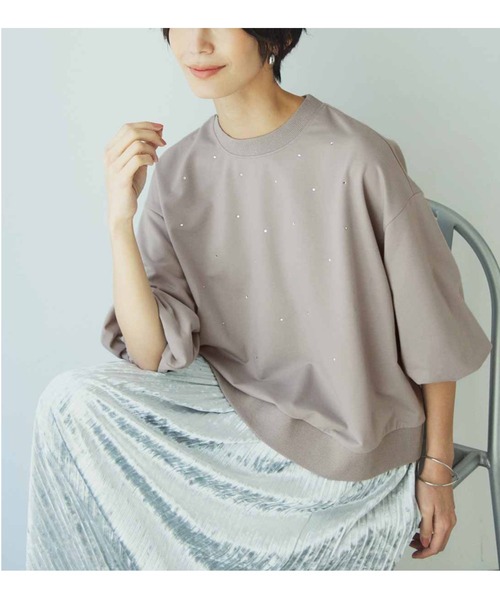 IEDIT(イディット)の「IEDIT ゆるっと着映えてトレンド見え ミニ裏毛ラインストーントップス(Tシャツ/カットソー・レディース・ネイビー/グレー・L/M/3L/LL/S)」の3枚目の写真