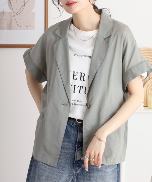 Anna Nicola(アンナニコラ)の「Anna Nicola コットンシアー ハーフスリーブテーラードジャケット(テーラードジャケット・レディース・キャメル/ブラック/モスグリーン・38)」の18枚目の写真