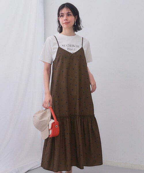 OPAQUE.CLIP（オペークドットクリップ）の「ドットプリントキャミワンピース【洗濯機洗い可】（ワンピース・レディース・ブラック系/ダークブラウン系/ダークブラウン系8・00）」の2枚目の写真