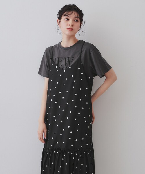 OPAQUE.CLIP（オペークドットクリップ）の「ドットプリントキャミワンピース【洗濯機洗い可】（ワンピース・レディース・ブラック系/ダークブラウン系/ダークブラウン系8・00）」の4枚目の写真