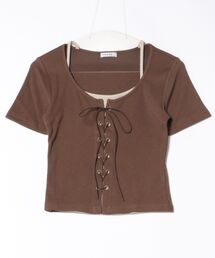 INGNI | キャミレイヤード風リブレースアップトップス(Tシャツ/カットソー)