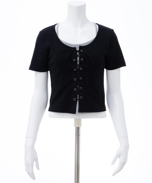 INGNI（イング）の「キャミレイヤード風リブレースアップトップス（Tシャツ/カットソー・レディース・アイボリー系4/ブラウン系3/ブラック×グレー/ブラック系その他/アイボリー系/ブラウン系4・M）」の21枚目の写真