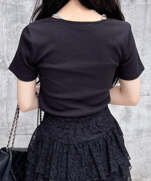 INGNI（イング）の「キャミレイヤード風リブレースアップトップス（Tシャツ/カットソー・レディース・アイボリー系4/ブラウン系3/ブラック×グレー/ブラック系その他/アイボリー系/ブラウン系4・M）」の9枚目の写真