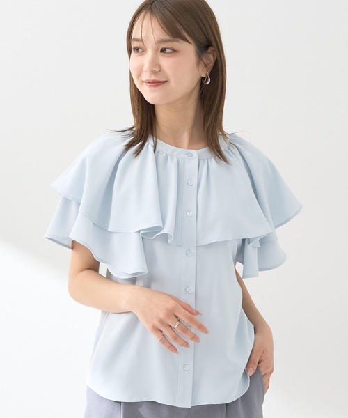 earth music&ecology(アースミュージックアンドエコロジー)の「ケープブラウス(シャツ/ブラウス・レディース・ピンク/オフホワイト/サックスブルー/その他14・FREE)」の3枚目の写真