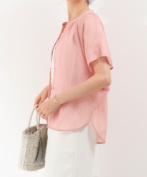 MICO COULIER（ミコクリエ）の「オーガンジースタンドカラーブラウス（シャツ/ブラウス・レディース・グレイッシュベージュ/ベビーピンク/ライトブルー/イエロー・38）」の8枚目の写真