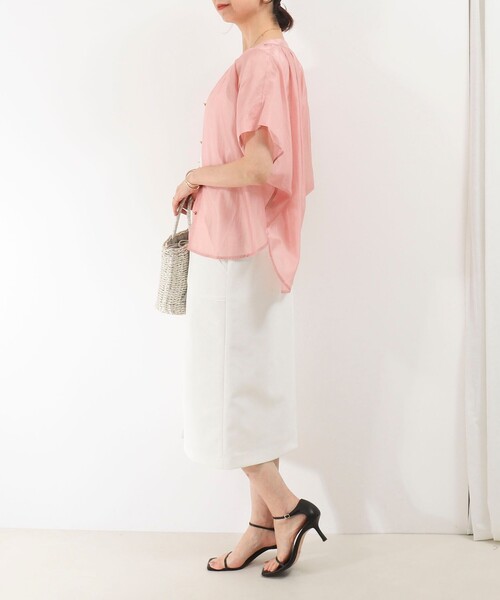 MICO COULIER（ミコクリエ）の「オーガンジースタンドカラーブラウス（シャツ/ブラウス・レディース・グレイッシュベージュ/ベビーピンク/ライトブルー/イエロー・38）」の9枚目の写真