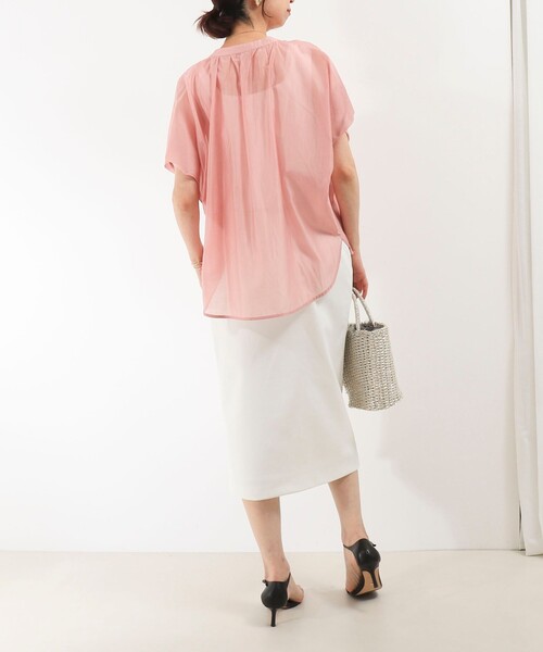 MICO COULIER（ミコクリエ）の「オーガンジースタンドカラーブラウス（シャツ/ブラウス・レディース・グレイッシュベージュ/ベビーピンク/ライトブルー/イエロー・38）」の11枚目の写真