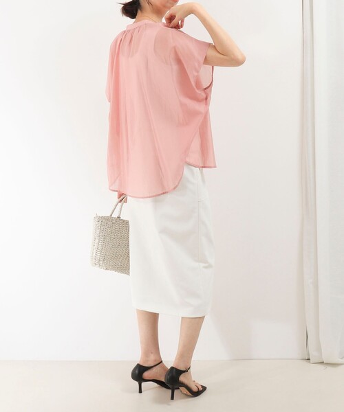 MICO COULIER（ミコクリエ）の「オーガンジースタンドカラーブラウス（シャツ/ブラウス・レディース・グレイッシュベージュ/ベビーピンク/ライトブルー/イエロー・38）」の12枚目の写真