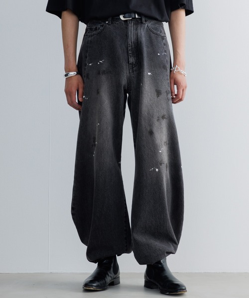 【SINSS】バギーシルエットカーブデニム　ブラック Baggy silhouette curve denim / バギーシルエットカーブデニム