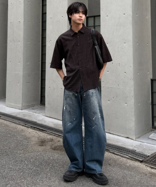 【SINSS】バギーシルエットカーブデニム　ブラック Baggy silhouette curve denim / バギーシルエットカーブデニム