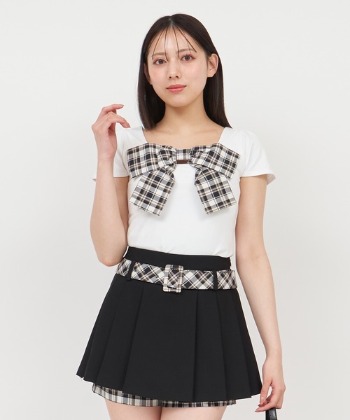  PARTY チェックリボンカットトップス ネイビー ロイヤルパーティー ROYAL PARTY チェックリボンカットトップス