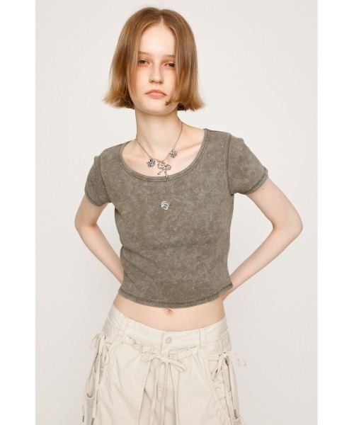 SLY(スライ)の「AGING LOGO CUT TOPS エージング ロゴ カット トップス 半袖 夏服(Tシャツ/カットソー・レディース・ブルー/ブラック/カーキ/ライトグリーン・FREE)」の18枚目の写真