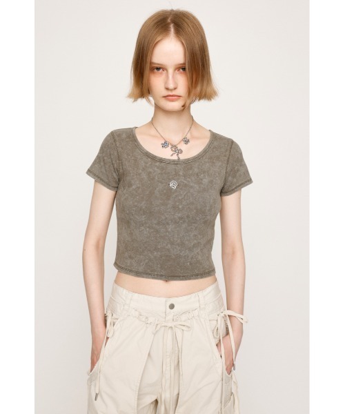 SLY(スライ)の「AGING LOGO CUT TOPS エージング ロゴ カット トップス 半袖 夏服(Tシャツ/カットソー・レディース・ブルー/ブラック/カーキ/ライトグリーン・FREE)」の20枚目の写真
