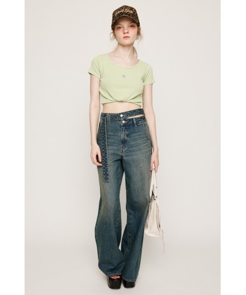 SLY(スライ)の「AGING LOGO CUT TOPS エージング ロゴ カット トップス 半袖 夏服(Tシャツ/カットソー・レディース・ブルー/ブラック/カーキ/ライトグリーン・FREE)」の11枚目の写真