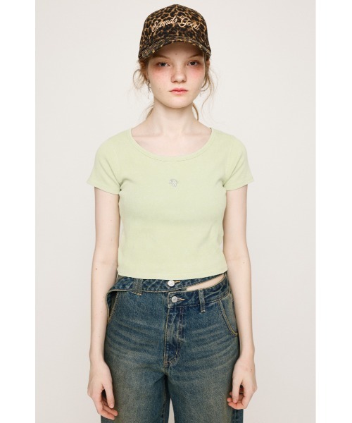 SLY(スライ)の「AGING LOGO CUT TOPS エージング ロゴ カット トップス 半袖 夏服(Tシャツ/カットソー・レディース・ブルー/ブラック/カーキ/ライトグリーン・FREE)」の10枚目の写真
