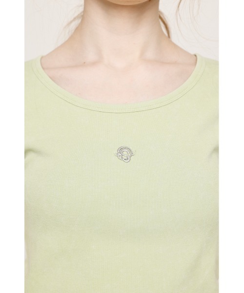 SLY(スライ)の「AGING LOGO CUT TOPS エージング ロゴ カット トップス 半袖 夏服(Tシャツ/カットソー・レディース・ブルー/ブラック/カーキ/ライトグリーン・FREE)」の9枚目の写真