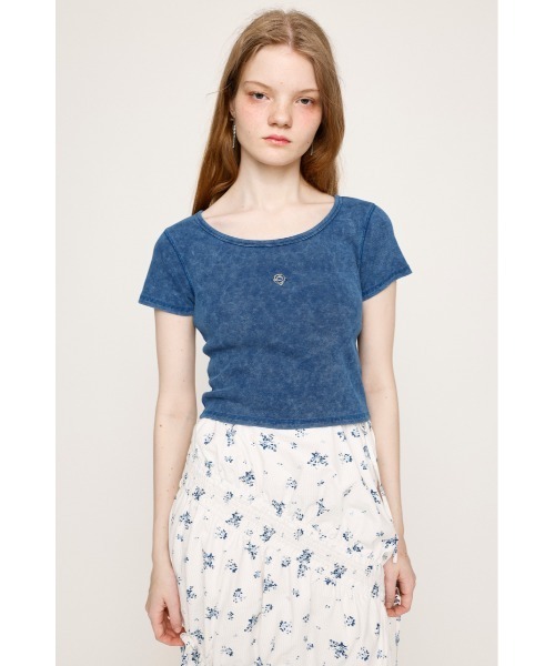 SLY(スライ)の「AGING LOGO CUT TOPS エージング ロゴ カット トップス 半袖 夏服(Tシャツ/カットソー・レディース・ブルー/ブラック/カーキ/ライトグリーン・FREE)」の8枚目の写真