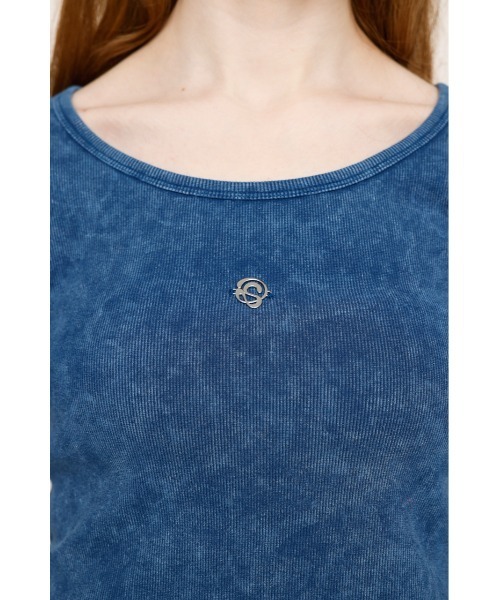 SLY(スライ)の「AGING LOGO CUT TOPS エージング ロゴ カット トップス 半袖 夏服(Tシャツ/カットソー・レディース・ブルー/ブラック/カーキ/ライトグリーン・FREE)」の5枚目の写真