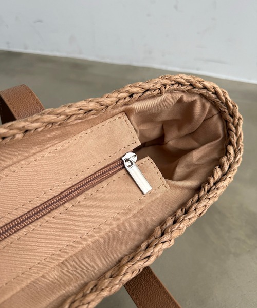 Lunea（ルネア）の「クロスステッチサマートートバッグ（かごバッグ・レディース・ホワイト/ブラウン・FREE）」の7枚目の写真