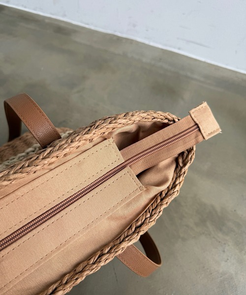 Lunea（ルネア）の「クロスステッチサマートートバッグ（かごバッグ・レディース・ホワイト/ブラウン・FREE）」の8枚目の写真