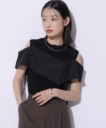 Mystrada - Mystradaブラックロングベスト Mystrada（マイストラーダ）の「フェザーペプラムチュニック