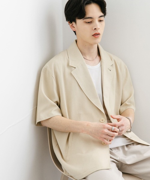 SENSE OF PLACE by URBAN RESEARCH(センスオブプレイスバイアーバンリサーチ)の「リネンライクテーラードショートスリーブジャケット(その他アウター・メンズ・ブラック/ブラウン/アイボリー・MEDIUM/LARGE)」の4枚目の写真