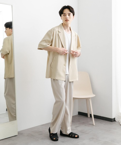 SENSE OF PLACE by URBAN RESEARCH(センスオブプレイスバイアーバンリサーチ)の「リネンライクテーラードショートスリーブジャケット(その他アウター・メンズ・ブラック/ブラウン/アイボリー・MEDIUM/LARGE)」の10枚目の写真