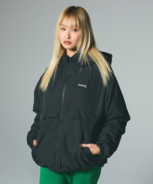 X-girl リバーシブル　アウター　黒 FACE PATCH REVERSIBLE JACKET（ナイロンジャケット）｜X-girl