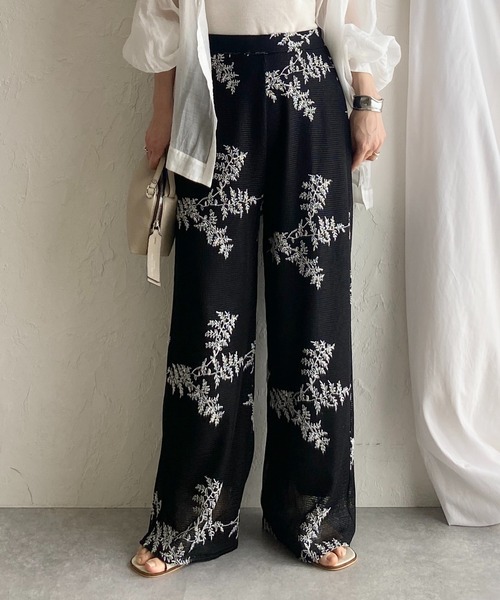 花柄ボタニカル刺繍メッシュシアーワイドパンツ（その他パンツ