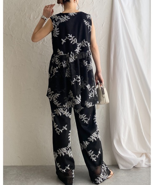 セール】花柄ボタニカル刺繍メッシュシアーワイドパンツ（その他