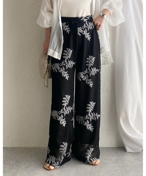 花柄ボタニカル刺繍メッシュシアーワイドパンツ（その他パンツ
